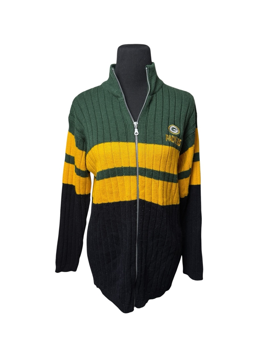 VTG 90s Green Bay Packers Knit Zip Up Cardigan Sweater NFL Full Zip Football EUC - Picture 9 of 9